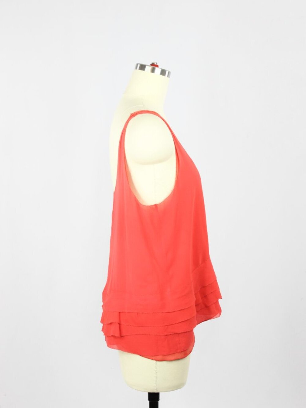 CLUB MONACO Coral Red Silk Georgette Ruffle Layered A-Line Tank, Size S - Picture 2 of 10